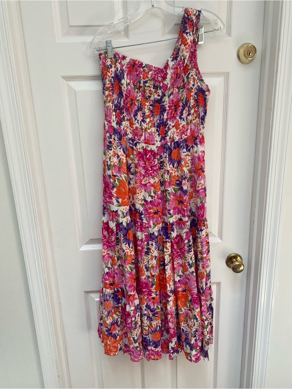 One-Shoulder Floral Sundress in Floral Pink, Orange, White & Purple - Large